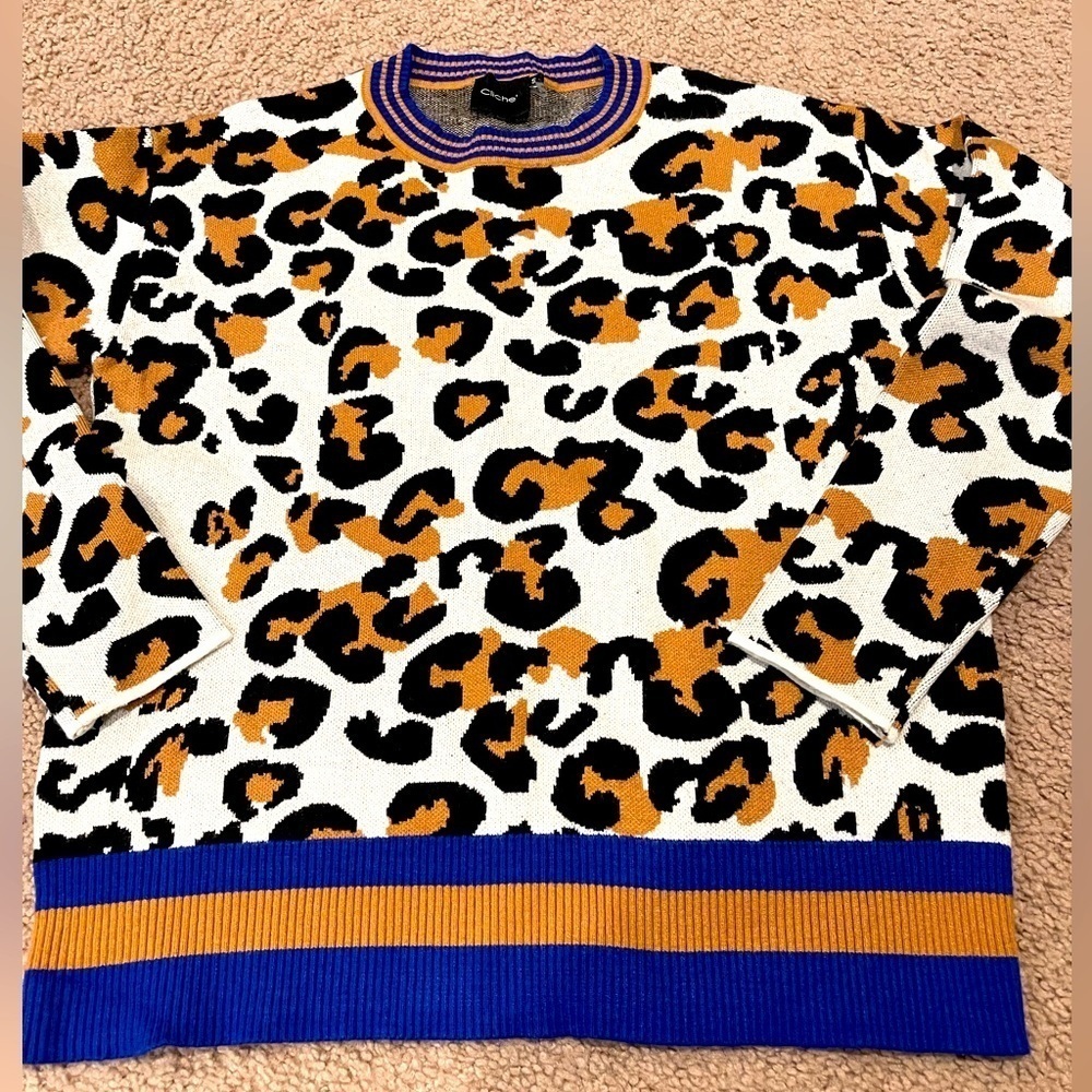 Women's CLICHE leopard print thick wool blend sweater - Picture 7 of 10
